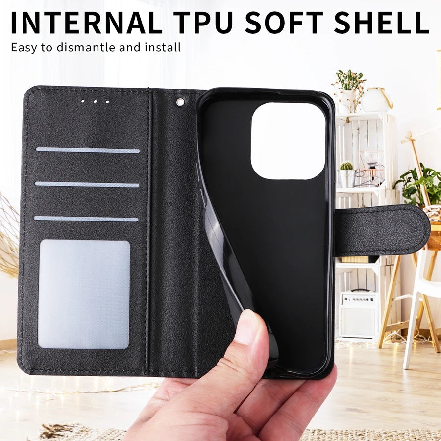 Leather Wallet Case with Card Slot and Kickstand for Xiaomi Redmi Note 13 Pro, 12, 12S, 11, 11S, 10, 10S, 9 Pro, 8T, and 7