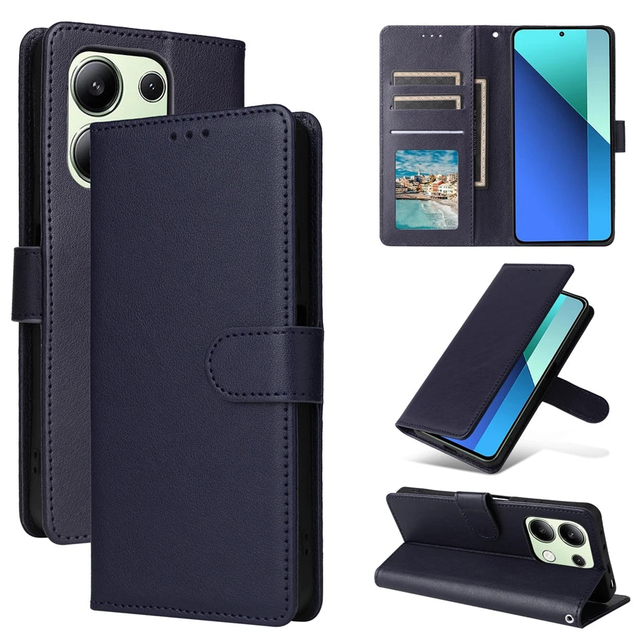 Leather Wallet Case with Card Slot and Kickstand for Xiaomi Redmi Note 13 Pro, 12, 12S, 11, 11S, 10, 10S, 9 Pro, 8T, and 7