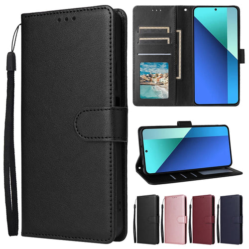 Leather Wallet Case with Card Slot and Kickstand for Xiaomi Redmi Note 13 Pro, 12, 12S, 11, 11S, 10, 10S, 9 Pro, 8T, and 7