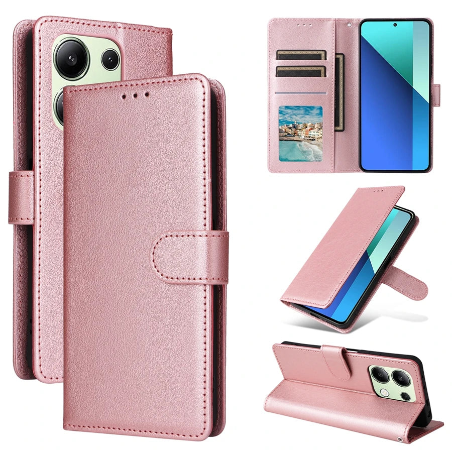 Leather Wallet Case with Card Slot and Kickstand for Xiaomi Redmi Note 13 Pro, 12, 12S, 11, 11S, 10, 10S, 9 Pro, 8T, and 7