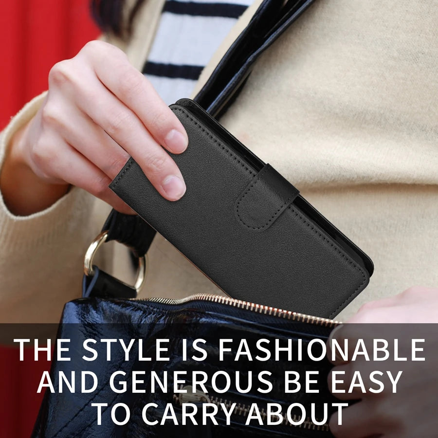 Leather Wallet Case with Card Slot and Kickstand for Xiaomi Redmi Note 13 Pro, 12, 12S, 11, 11S, 10, 10S, 9 Pro, 8T, and 7