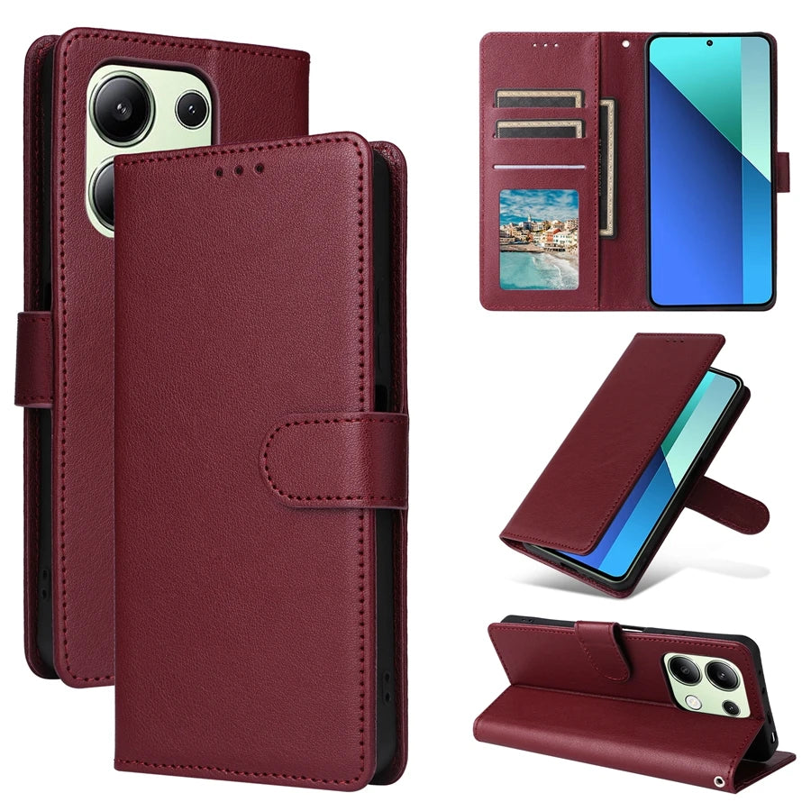 Leather Wallet Case with Card Slot and Kickstand for Xiaomi Redmi Note 13 Pro, 12, 12S, 11, 11S, 10, 10S, 9 Pro, 8T, and 7