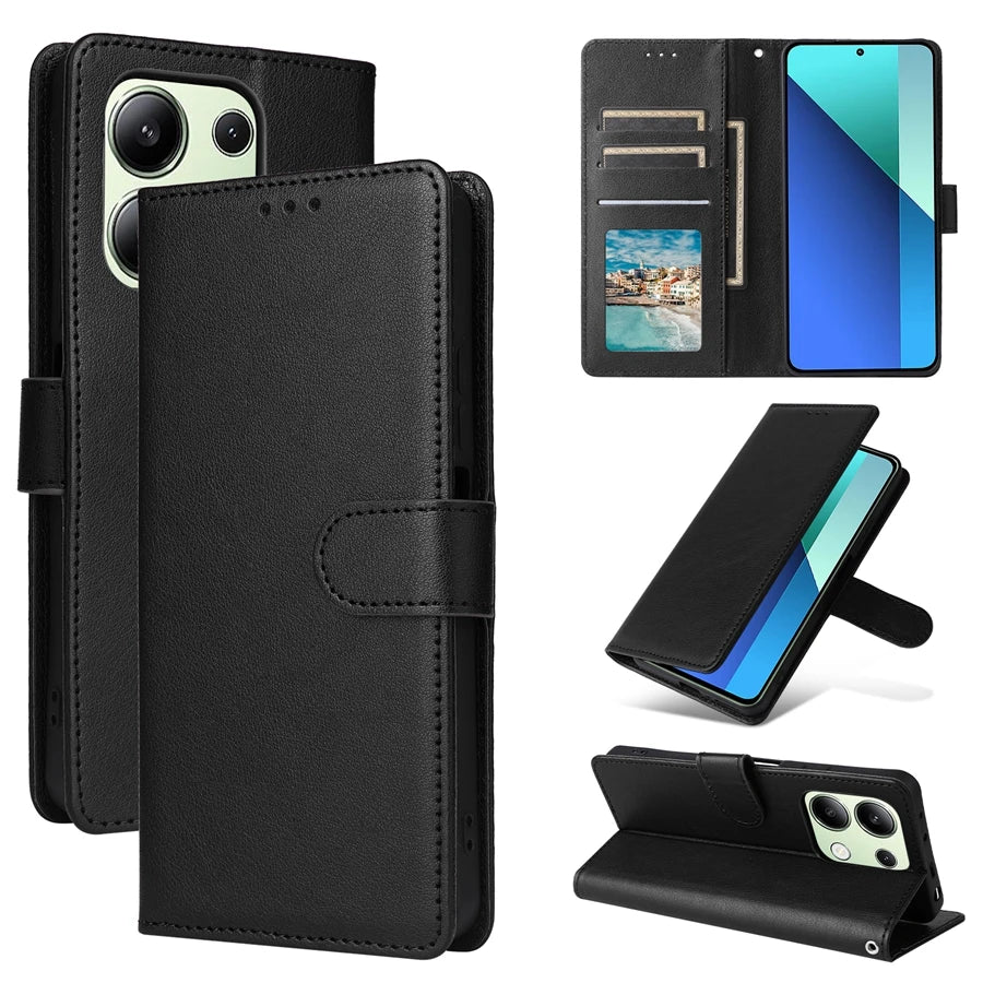 Leather Wallet Case with Card Slot and Kickstand for Xiaomi Redmi Note 13 Pro, 12, 12S, 11, 11S, 10, 10S, 9 Pro, 8T, and 7